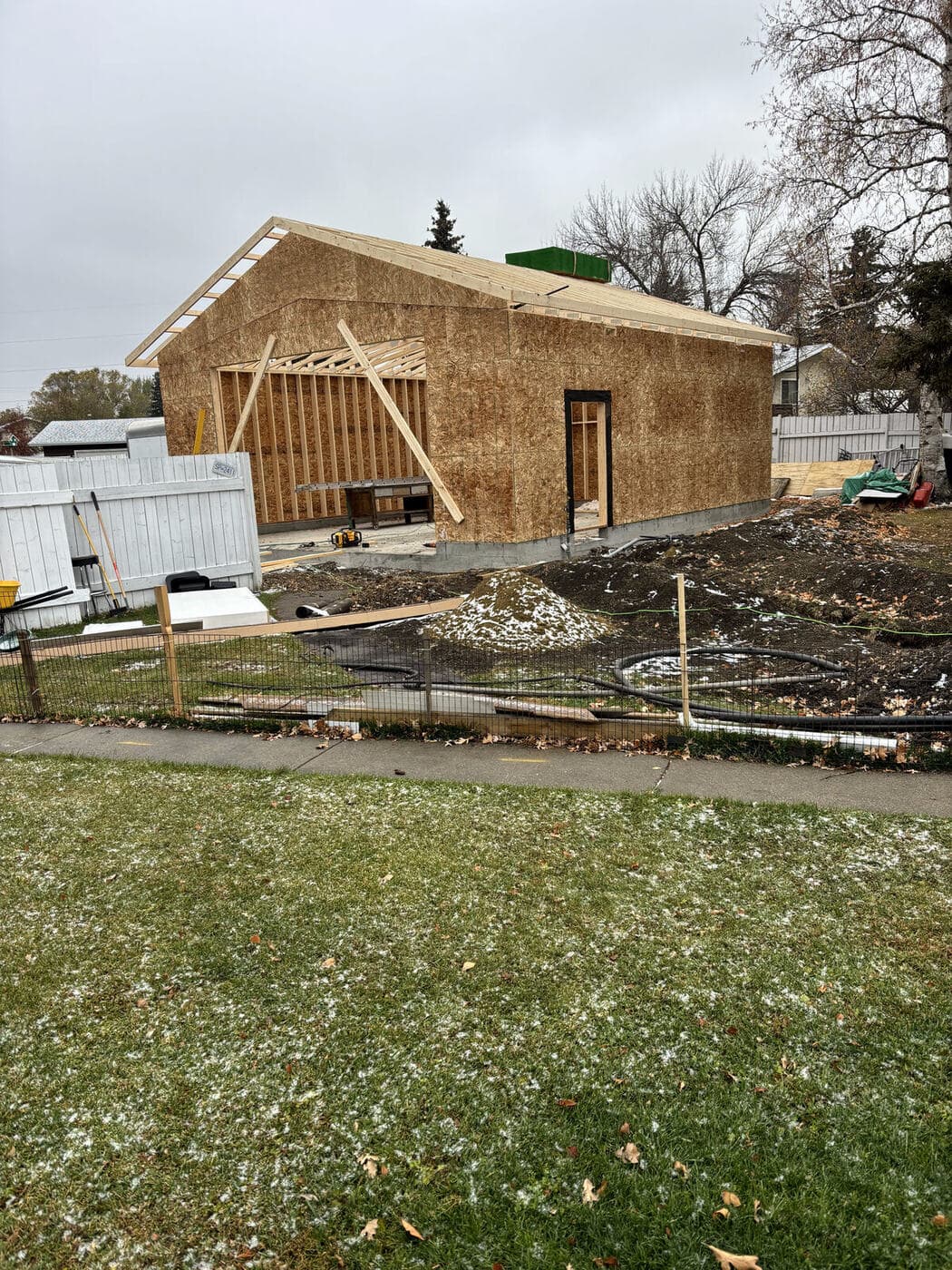 Garage framing & trusses — JFK Surfaces project in Central Alberta