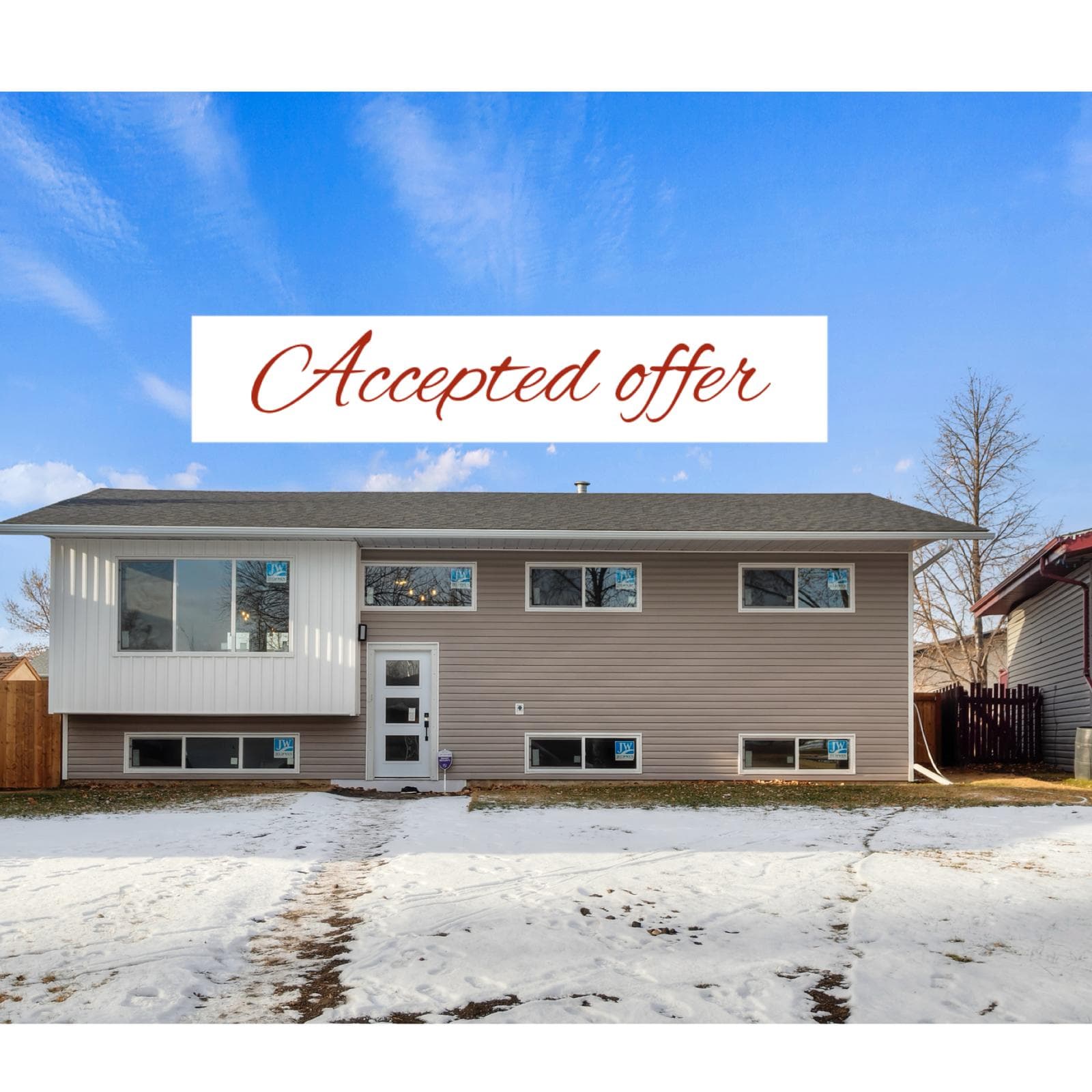 Bi-level flip exterior with Accepted Offer overlay — JFK Surfaces renovated and sold