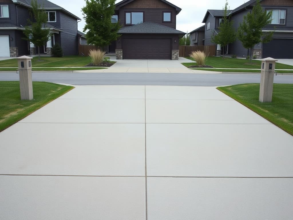 Concrete driveway poured by JFK Surfaces for a Lacombe, Alberta home